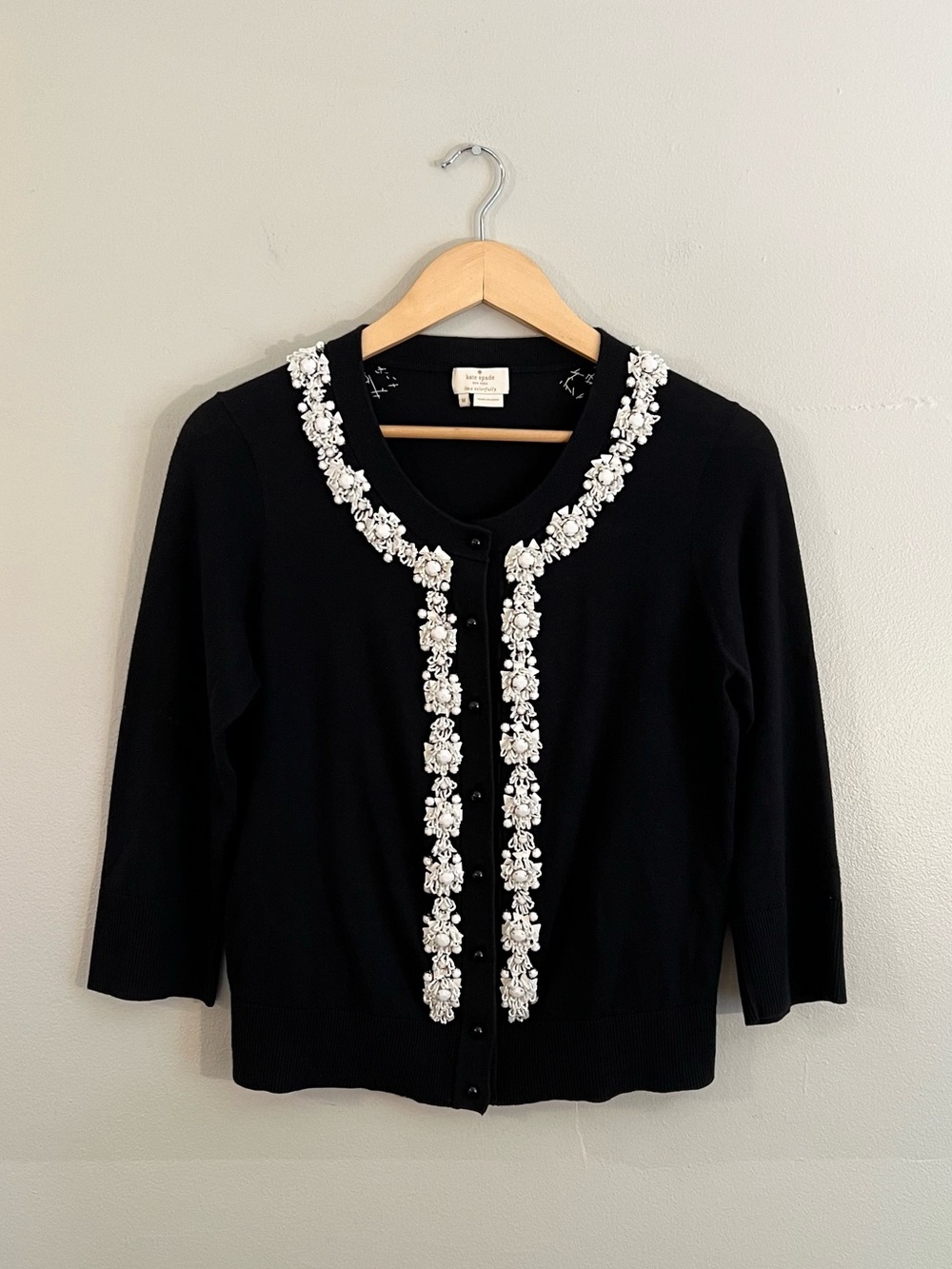 Kate Spade black beaded embellishment cardigan preppy feminine designer office - Picture 1 of 7